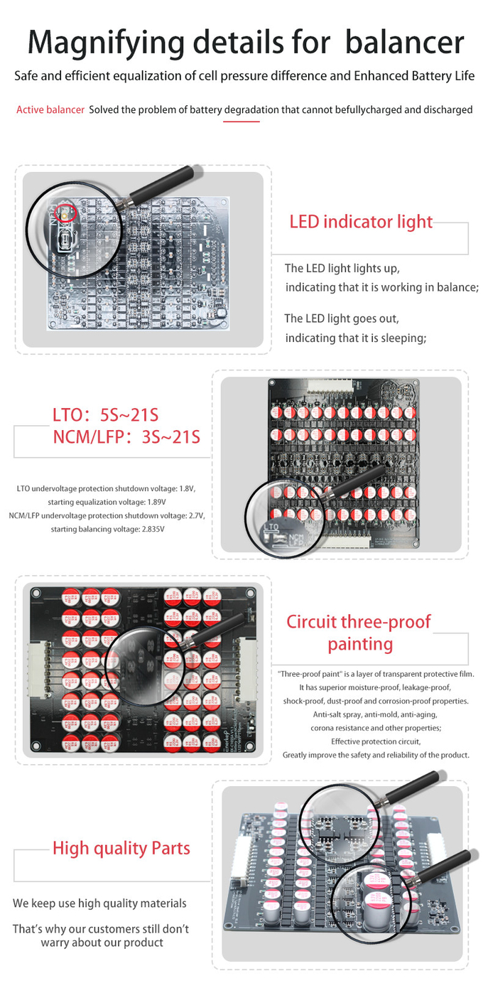 Lifepo4 48V 60V 5A Active Balancer 13s 14s 15s 16s 17s BMS For Power Bank